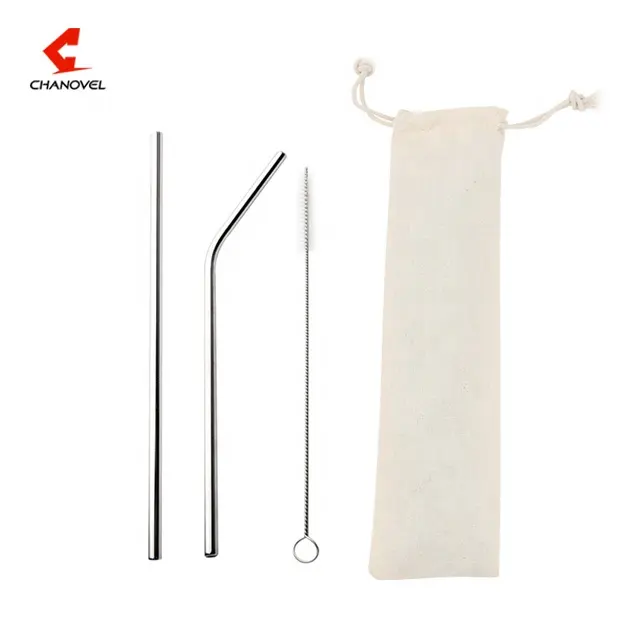 Carry bag packing Gifts 3 pcs stainless steel drinking straw metal boba straws with cleaning brush