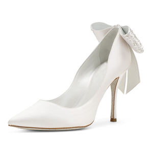 <span class=keywords><strong>Tacchi</strong></span> Alti di Lusso da Donna in Raso Bianco con Fiocco, Scarpe da Sposa Eleganti di Alta Qualità - Product Image 1