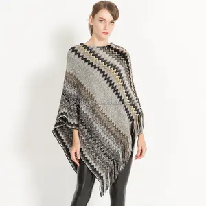 Bastante invierno acrílico caliente crochet Arco Iris chevron poncho