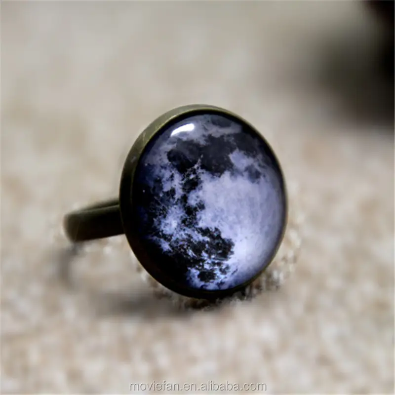 Bague en forme de lune, anneau ajustable, en bronze, pour toutes les planètes de la galaxie, de l'espace
