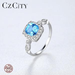 <span class=keywords><strong>Anello</strong></span> in pietra preziosa di fidanzamento con <span class=keywords><strong>topazio</strong></span> CZCITY per donna fedi nuziali classiche con gemme <span class=keywords><strong>blu</strong></span> cielo quadrate - Product Image 4