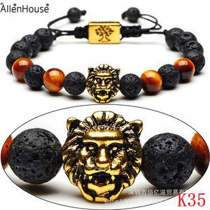 <span class=keywords><strong>Bracelet</strong></span> en pierre <span class=keywords><strong>de</strong></span> <span class=keywords><strong>lave</strong></span> volcanique mate tête <span class=keywords><strong>de</strong></span> lion en or antique <span class=keywords><strong>de</strong></span> marque célèbre, perles œil <span class=keywords><strong>de</strong></span> tigre pour femmes et hommes - Product Image 1