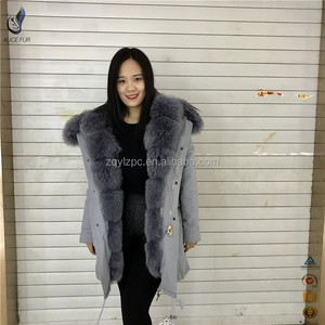 Venta al por mayor chaqueta de parka chaqueta de piel de zorro grande recorte mujeres parka con capucha de piel con precio barat - Product Image 2