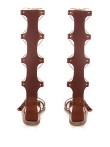 2015 de moda cómoda plana marrón para mujer de cuero romano muslo rodilla alta mujeres gladiador sandalias - Product Image 2
