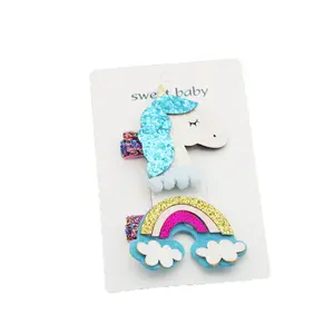 Nieuwe leuke eenhoorn kinderen haar clips pailletten rainbow side clip meisjes kleine tas doek haarspeld haar accessoires