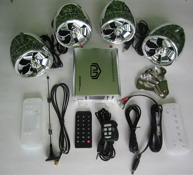 Amplificador de áudio prata 4.1ch para motocicleta, novo design, 2000w, cor prata, caixa de som