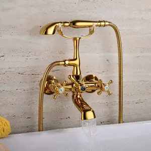 Newest Wall Mounted Rose gold überzogene badezimmer badewanne 3 weg wasserhahn