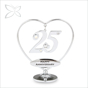 Figurine personnalisée en acier Crystocraft en forme de cœur avec 25 cristaux taillés brillants décorés pour un joyeux anniversaire de mariage de 25 ans - Product Image 1