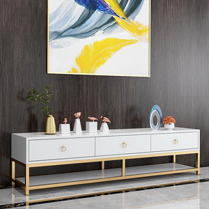 Mueble de <span class=keywords><strong>TV</strong></span> de Lujo para Sala de Estar, Moderno, Simple, Multifuncional, <span class=keywords><strong>Mesa</strong></span> de <span class=keywords><strong>TV</strong></span> con Marco de Acero Inoxidable, <span class=keywords><strong>Soporte</strong></span> de Televisión Blanco - Product Image 3