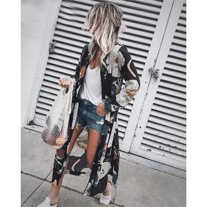 Cardigan <span class=keywords><strong>Kimono</strong></span> in Chiffon da <span class=keywords><strong>Donna</strong></span> con Stampa Floreale, Manica Lunga, Copricostume Estivo e Autunnale, Top Lungo Boho, <span class=keywords><strong>Camicia</strong></span> Ampia da <span class=keywords><strong>Donna</strong></span> - Product Image 1