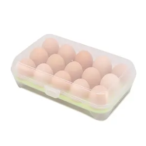 Hot Sale New Product Portable 15 Holes Plastic Packaging Egg Boxes Kitchen Egg Tray Clear Egg Storage Container With Lid