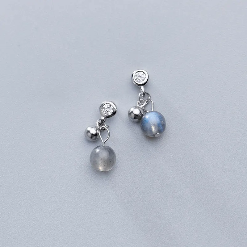 New Arrival 925 Sterling Silver Bạc Moonstone Stud Bông Tai Cho Phụ Nữ Quà Tặng Đồ Trang Sức Phụ Kiện