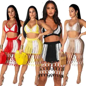 Handmade Crochet Bikini Beachwear Tassel Skirt Sexy Swimsuit Cover Ups 2022