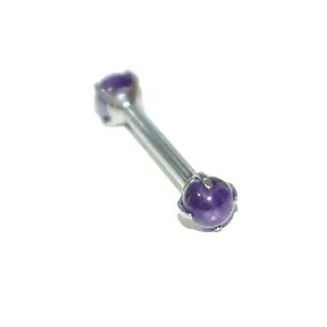 ASTM F136 Implant Grade Titanium Internal Tongue Piercing with Prong Set Natural Amethyst Ball