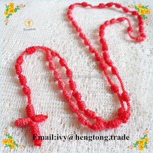 Vendita calda colori misti collana di <span class=keywords><strong>corda</strong></span> rosario religioso, cattolica cavo lavorato a maglia nodo rosario, rosario cavo - Product Image 5