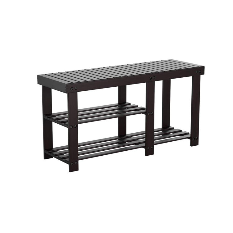 Wooden Shoe Rack Metal Frame Wooden Rack Bench 2-tiler Shoe Rack Modern Design