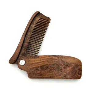 New Arrival Black Sandalwood Fine Tooth Pocket Folding Comb All Hair Types Beard Mustache Brush