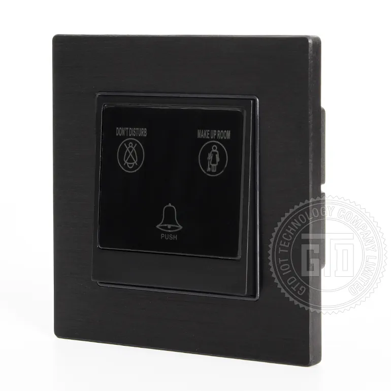 Dry contact technology 24V DC DND smart hotel use black aluminum brushed 4 side CNC push button style electric doorbell