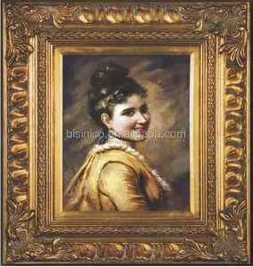 Pintura al óleo de retrato enmarcado de madera de hoja de oro antigua, imagen de decoración de montaje en pared