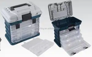 Caixa de equipamento de pesca de plástico colorido quatro bandejas