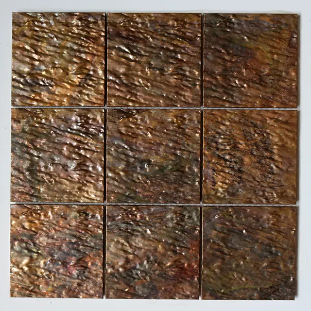 モザイクタイルクラシック北欧ウッドスタイル銅ステンレス鋼金属壁色六角形