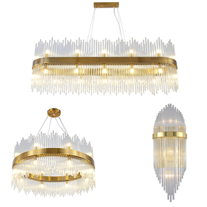 Lustre linéaire moderne de luxe en cristal, luminaire suspendu LED doré <span class=keywords><strong>pour</strong></span> salle à manger, îlot de cuisine, hôtel, éclairage de <span class=keywords><strong>plafond</strong></span> - Product Image 3