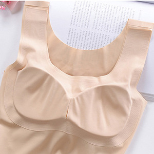 Frauen Satin Nylon nahtlose einteilige lange Unterhemd Tops mit BH-Pad - Product Image 6