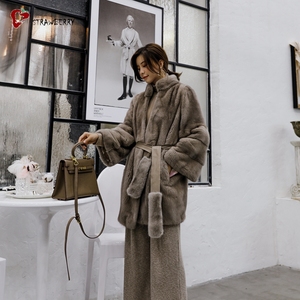 Lungo Cappotto Invernale di Lusso per <span class=keywords><strong>Donna</strong></span>, <span class=keywords><strong>Trench</strong></span> Lungo in Vera Pelliccia di Visone per Signore - Product Image 3