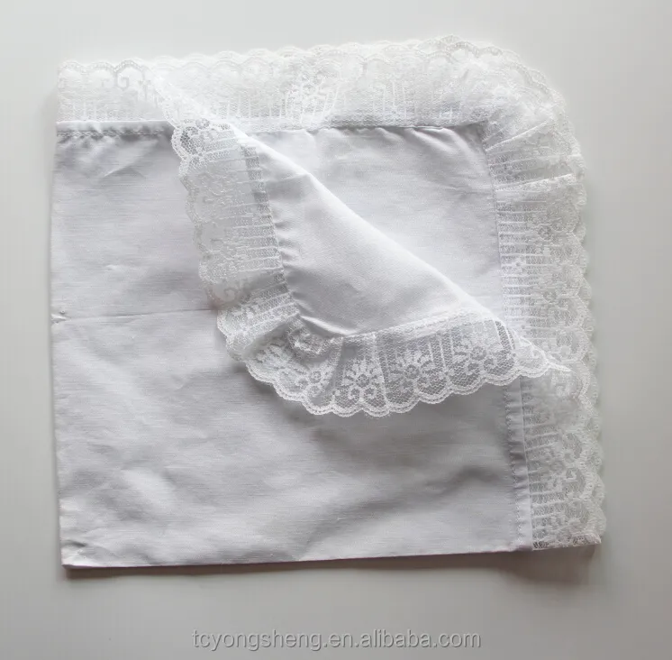 white cotton handkerchief with crochet lace edge