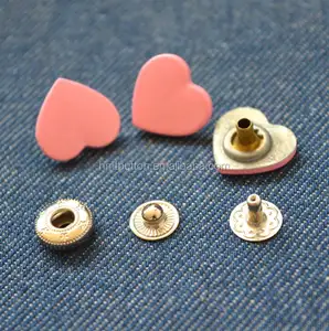 Boutons à pression en alliage de zinc, 10 pièces, en forme de cœur, couleur rose