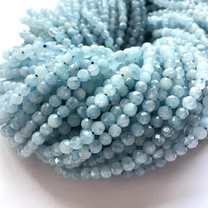 천연 4mm 블루 아쿠아 마린 패싯 라운드 원석 구슬 준 보석 보석 보석 DIY 목걸이와 팔찌 - Product Image 1