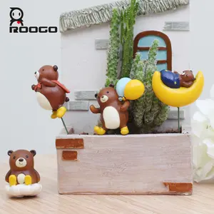 ROOGO 귀여운 수지 아기 곰 미니어처 즙이 많은 냄비 장식 테라리움 용품 식물 스테이크