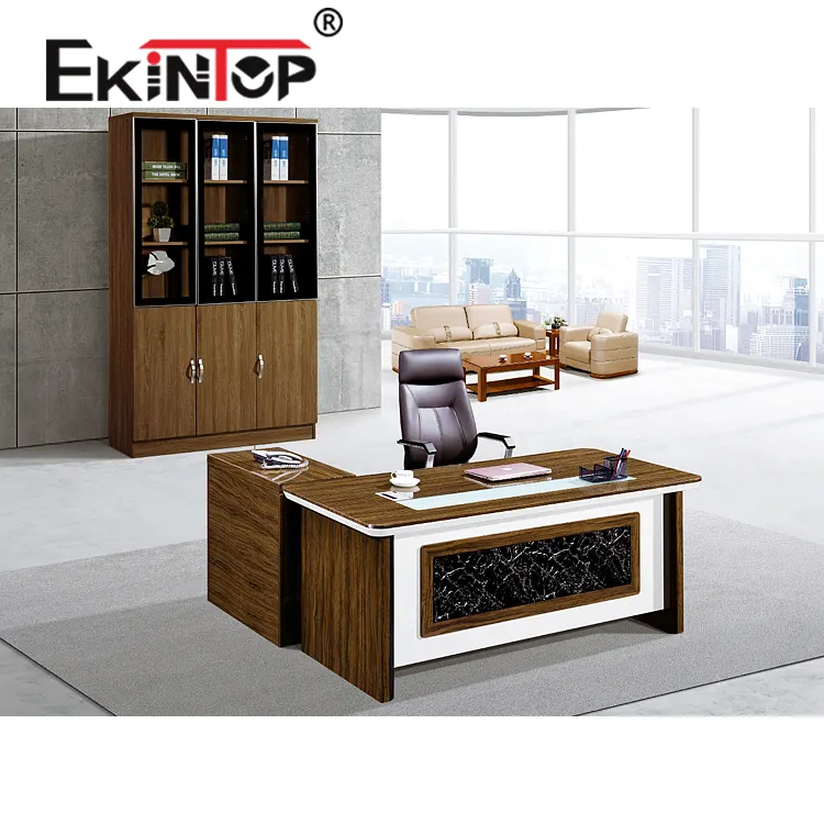 Ekintop l בצורת mdf מלמין עץ מנהל שולחן במשרד הנהלה עבור משרד