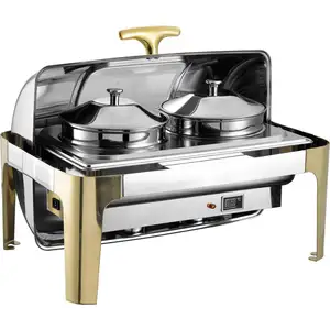 Set Penghangat Piring Prasmanan Stainless Steel, Set Penghangat Makanan Hot Pot Prasmanan