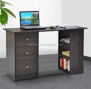 Schwarzer Computer tisch Schreibtisch 3 Schubladen 3 Regale Home Office Tisch Workstation Melamin holz