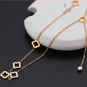 Europe style fashion clovers gold pendant healthy titanium steel necklace