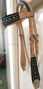 Durable Waterproof Brown American <b>Cow</b> Leather S. Steel Hardware Custom Sizes Brow Band Headstall Set Crystals Embellished Halter - Product Image 4