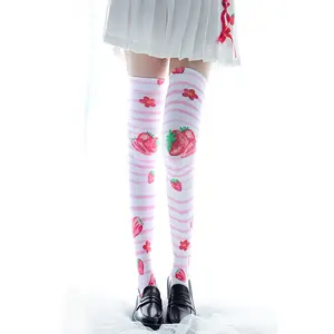2024 ins hot Digital HD printing 120D cherry strawberry socks lengthened velvet stockings