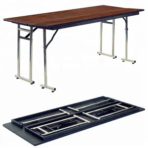 Folding Rectangular Table with Foldable Table Top for Meetings