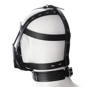 Cappuccio bondage nero in pelle con <span class=keywords><strong>palla</strong></span> a <span class=keywords><strong>bocca</strong></span> per gioco schiavo - Product Image 4