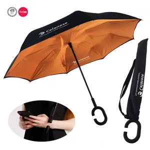 Chất Lượng Cao Windproof Xếp Hai Lớp Lộn Ngược Ô Ngược Với Tay Cầm Hình Chữ C