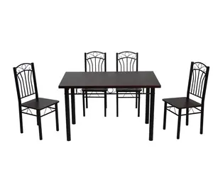 三聚氰胺桃花心木流行风格金属餐桌套 4 椅子为餐厅 DS-006