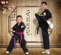 Profesional Corea estilo negro manga larga cuello en V WTF Dobok Taekwondo uniforme