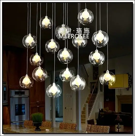 Meerosee Clear หญ้า Suspension แสงส่วนบุคคล Ball จี้โคมไฟสำหรับห้องนั่งเล่น, Glass House แสง MD3232 L16