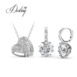 Set di lusso da sposa cuore di moda calda impreziosito da cristalli <span class=keywords><strong>Swarovski</strong></span> placcato oro 18k dasini Set di gioielli da donna - Product Image 1