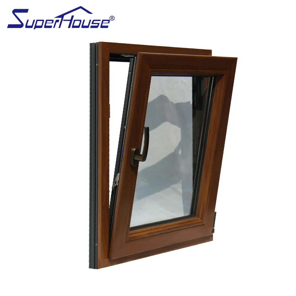 Superhouse-ventana de madera revestida de aluminio, a prueba de sonido, con puertas y ventanas de aluminio y vidrio doble acristalado, rotura térmica Vertical