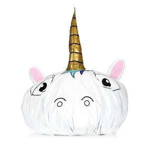 <span class=keywords><strong>Gorro</strong></span> de <span class=keywords><strong>ducha</strong></span> reutilizable con dibujos de flamenco para niños, personalizado, impermeable, plástico vinilo, 3D, champú, divertido, novedad - Product Image 4