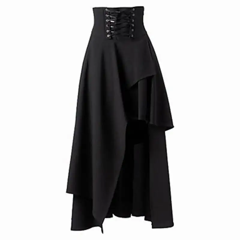 Falda larga negra gótica steampunk para mujer 2018
