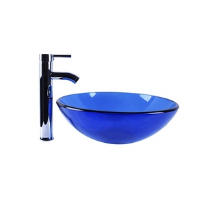 Évier de bateau en verre, translucide, <span class=keywords><strong>bleu</strong></span> marine, forme ronde, couleur - Product Image 4