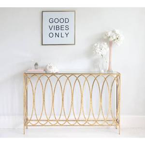 New Designer Space Saving <strong>Slim</strong> Gold Frame Glass Top <strong>Console</strong> <strong>Table</strong> - Product Image 2